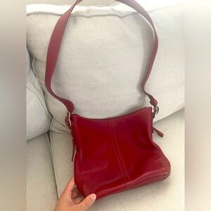 Red leather Coach handbag. EUC.